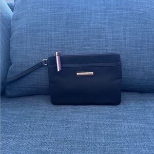 Tommy Hilfiger Black Nylon Wristlet Pouch with Signature Stripe Pull